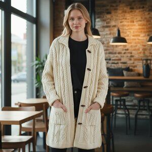 Vintage Aran Cable Knit Cardigan Sweater